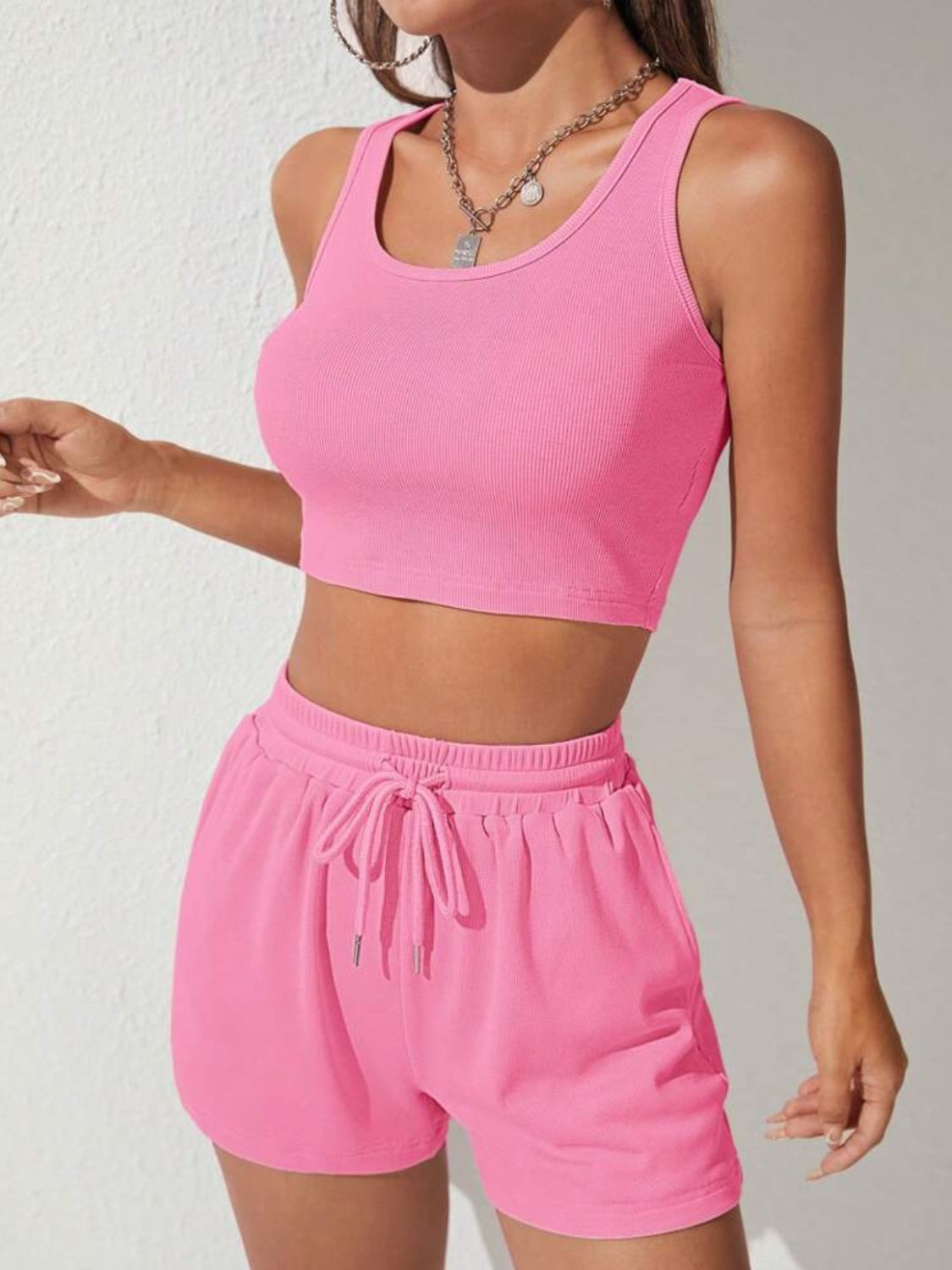 Wide Neck Top and Shorts Set